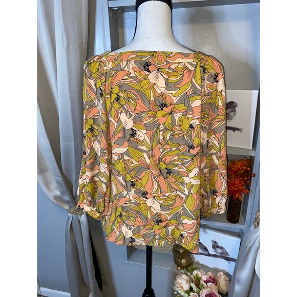 Premise EUC size Small Floral Pink Gray Green Blouse 0 - Picture 7 of 11